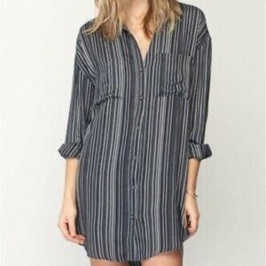 Gentle Fawn Tshirt Mini Dress Long Sleeve Button Down Navy Pinstripe Size XS